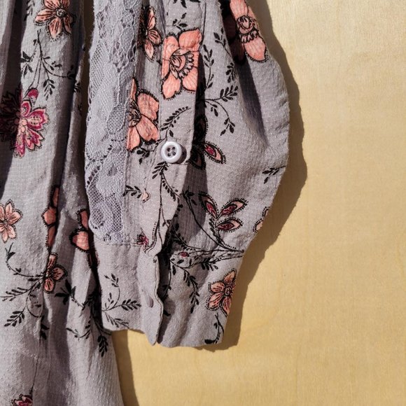 Torrid Floral Lace Blouse - Gray and Pink - Picture 13 of 15